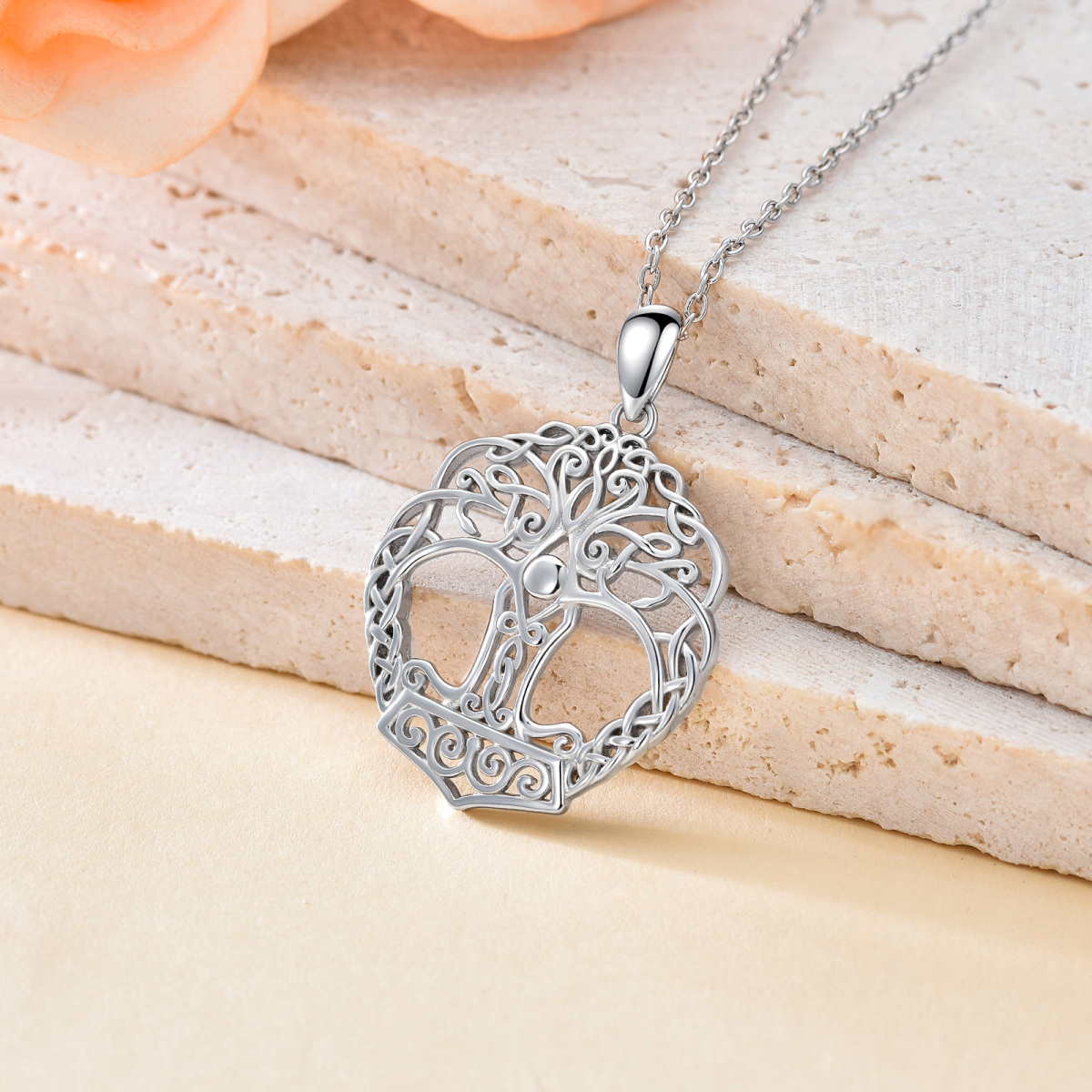 Collana con ciondolo a forma di albero della vita Yggdrasil in argento sterling-3