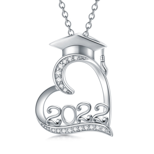 Sterling Silver Cubic Zirconia Trencher Cap & Heart Personalized Classic Name Pendant Necklace for Graduation-1