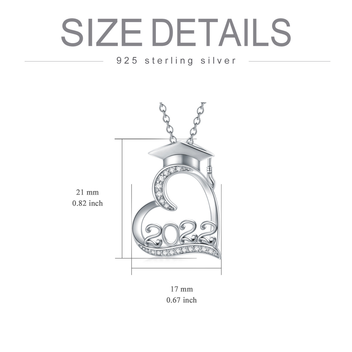 Collier en argent sterling à pendentifs en zircon cubique avec bonnet et cœur personnalisé pour la remise des diplômes-3