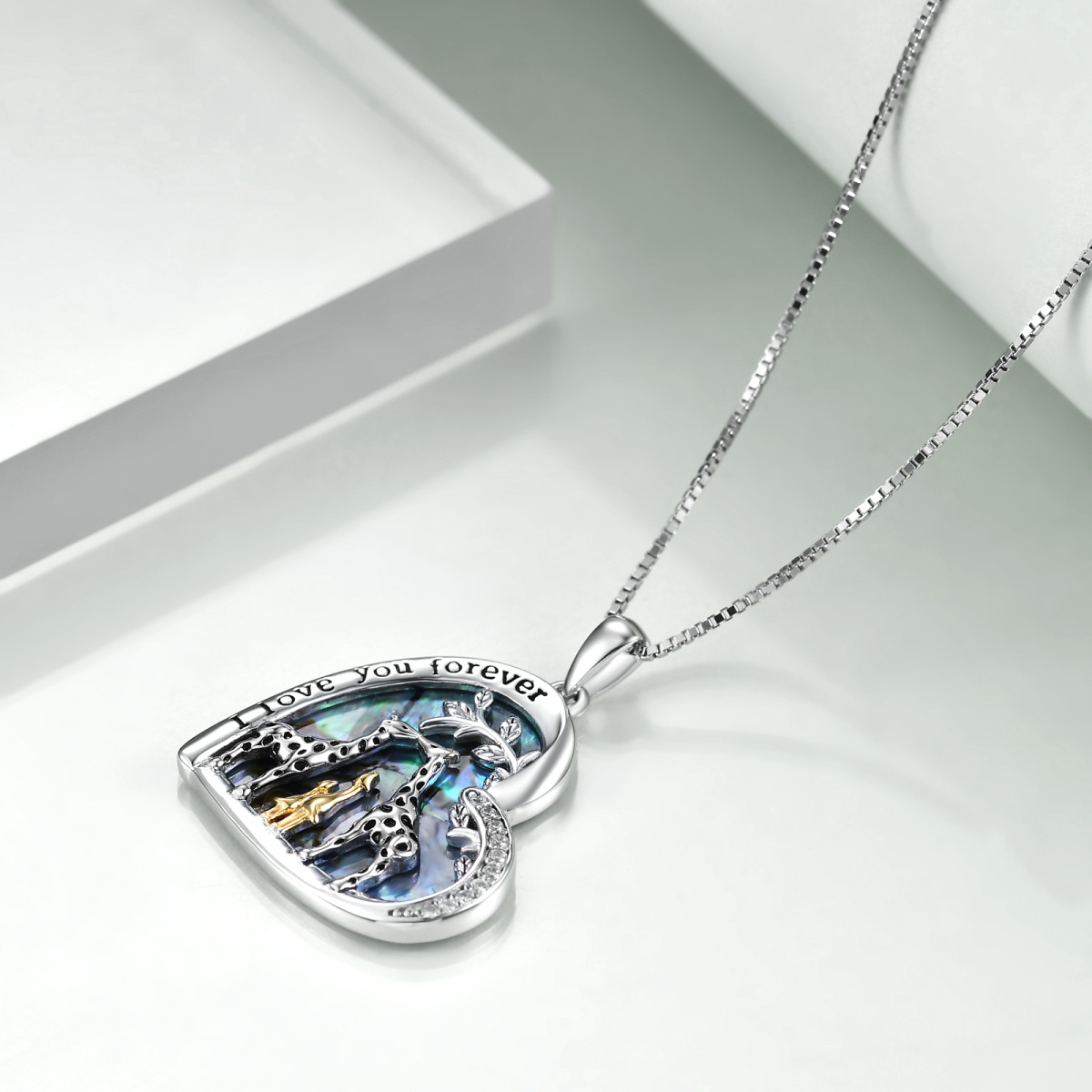 Collar de plata de ley de tres tonos Abalone Shellfish Giraffe & Heart Pendant Necklace wi-3