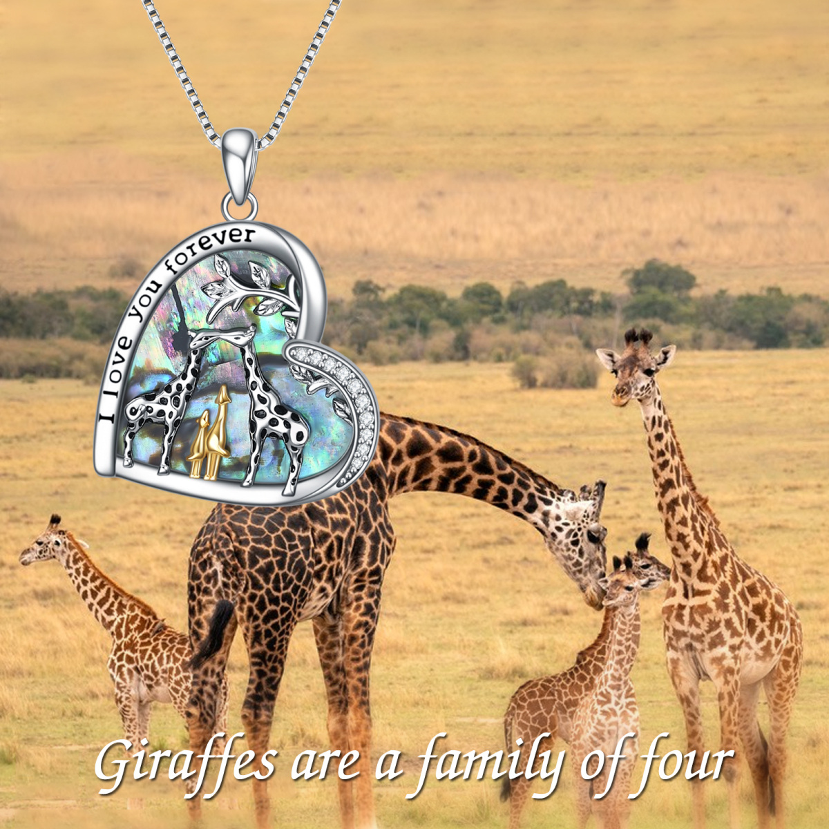 Sterling Silber Dreifarbig Abalone Muscheln Giraffe & Herz Anhänger Halskette mit eingravi-6