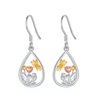 Sterling Silver Tri-tone Butterfly Drop Earrings-2