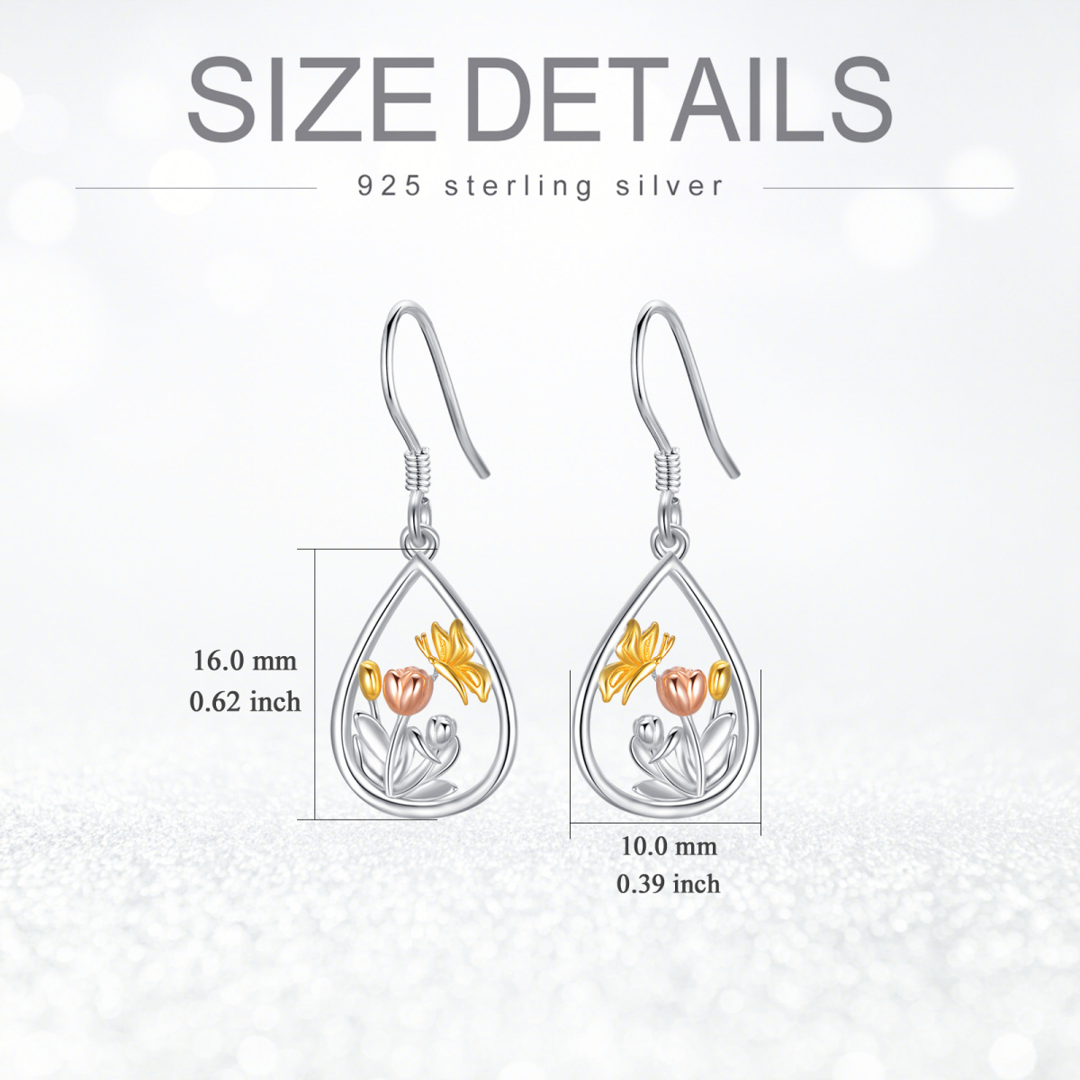 Sterling Silver Tri-tone Butterfly Drop Earrings-5