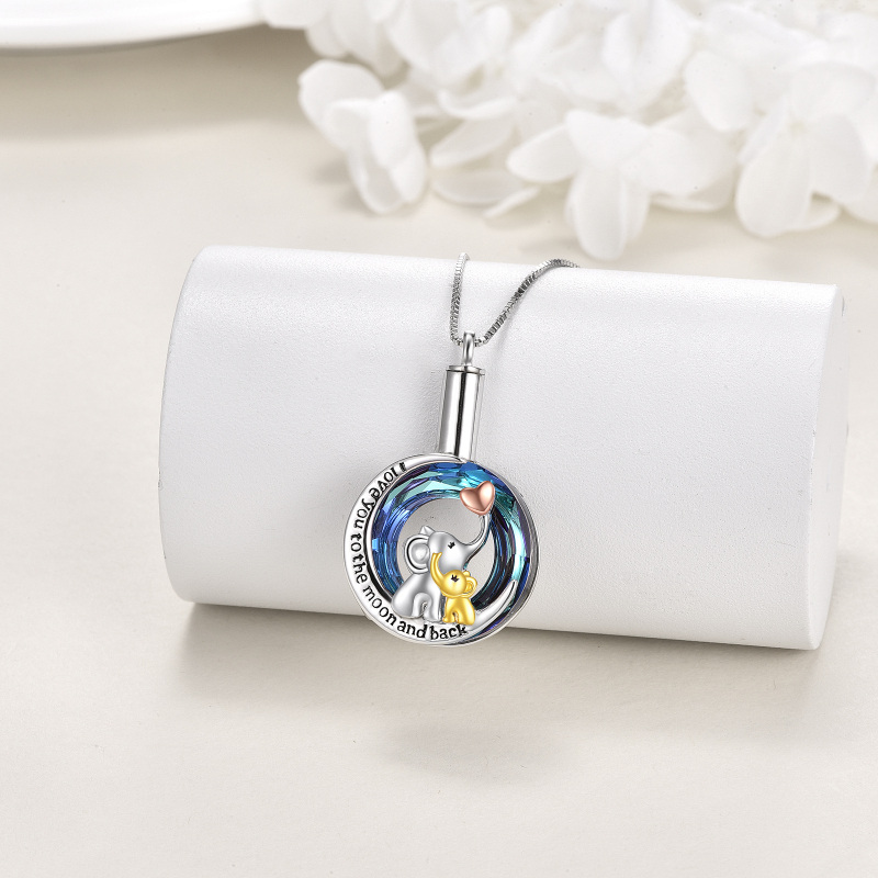 Srebrny naszyjnik z kryształami w kształcie słonia i księżyca na urnę z prochami i wygrawerowanym słowem-4