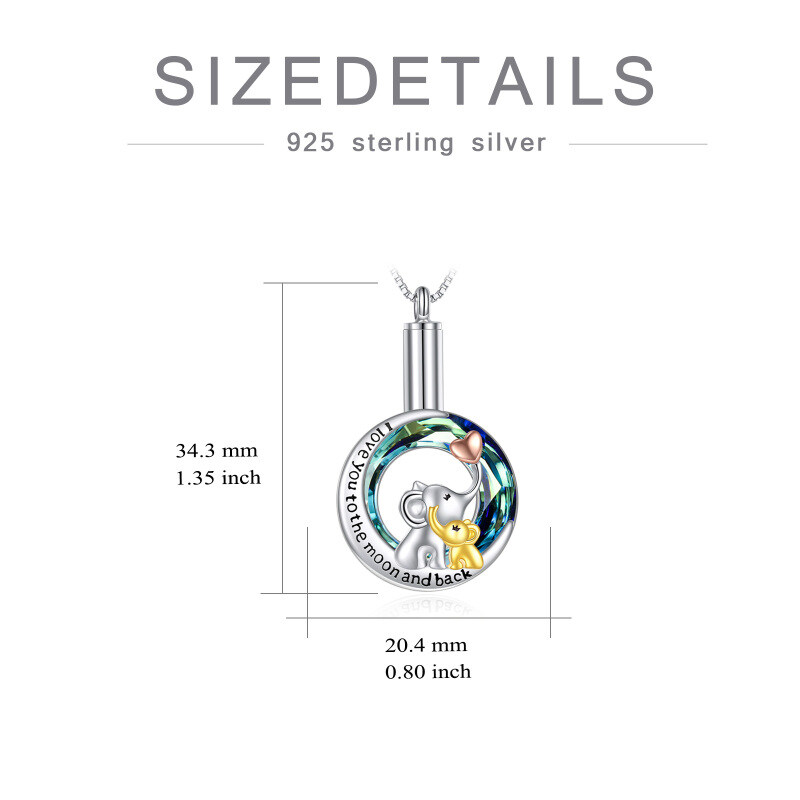 Srebrny naszyjnik z kryształami w kształcie słonia i księżyca na urnę z prochami i wygrawerowanym słowem-6