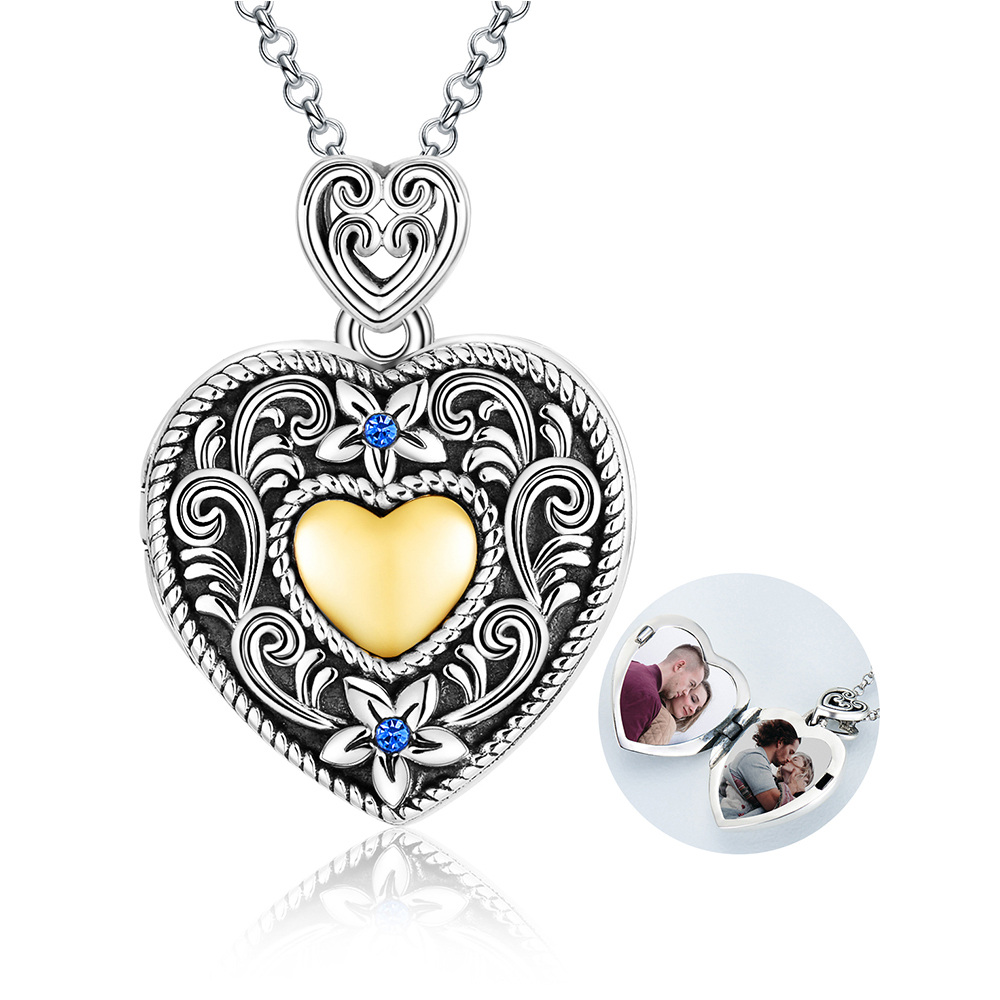 Plata de ley de tres tonos en forma circular de cristal del corazón personalizado collar d-1