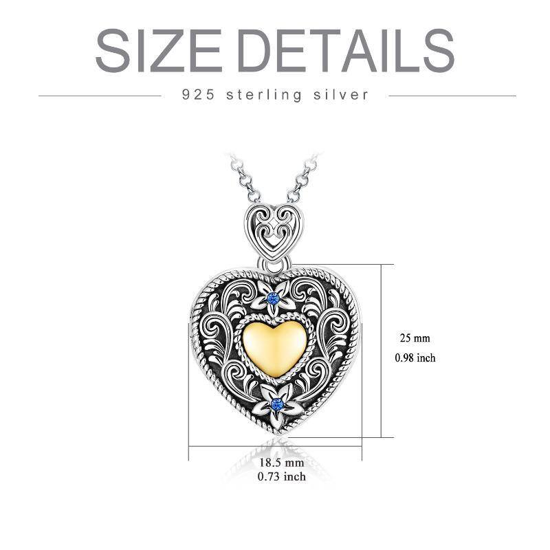 Sterling Silver Tri-tone Circular Shaped Crystal Heart Personalized Photo Locket Necklace with Engraved Word-3