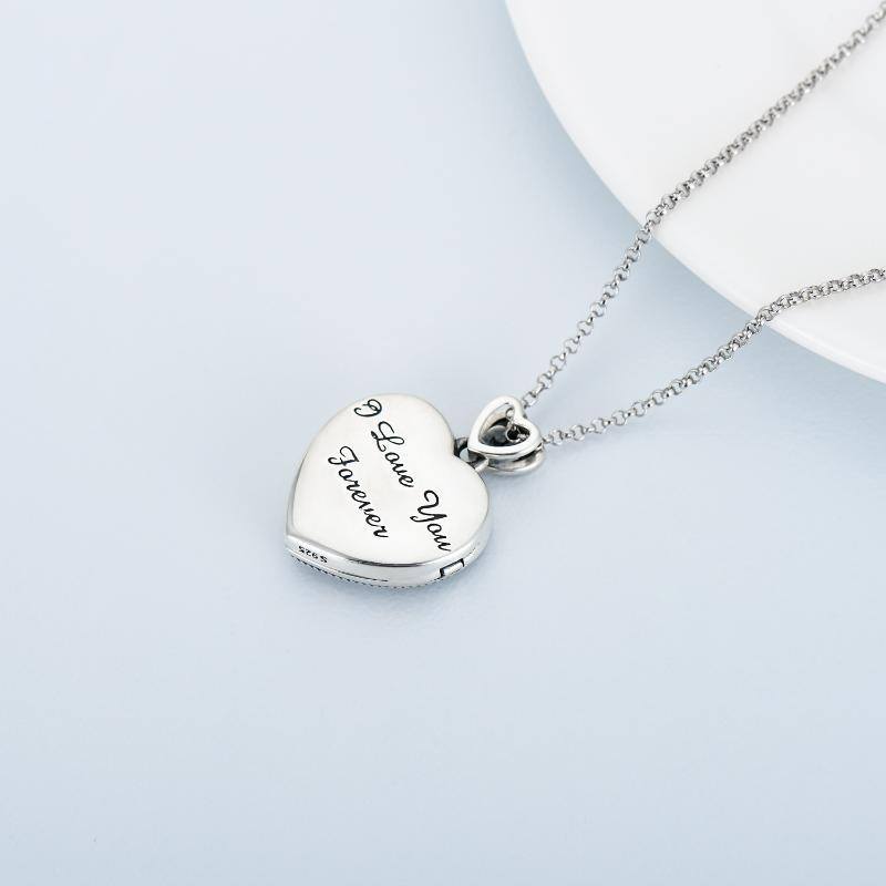 Sterling Silver Tri-tone Circular Shaped Crystal Heart Personalized Photo Locket Necklace with Engraved Word-5