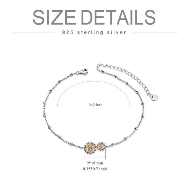 Sterling Silver Tri-tone Circular Shaped Cubic Zirconia Daisy Single Layer Anklet-6