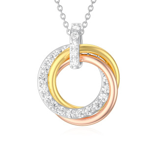 Sterling Silver Tri-tone Generation Ring Pendant Necklace-33