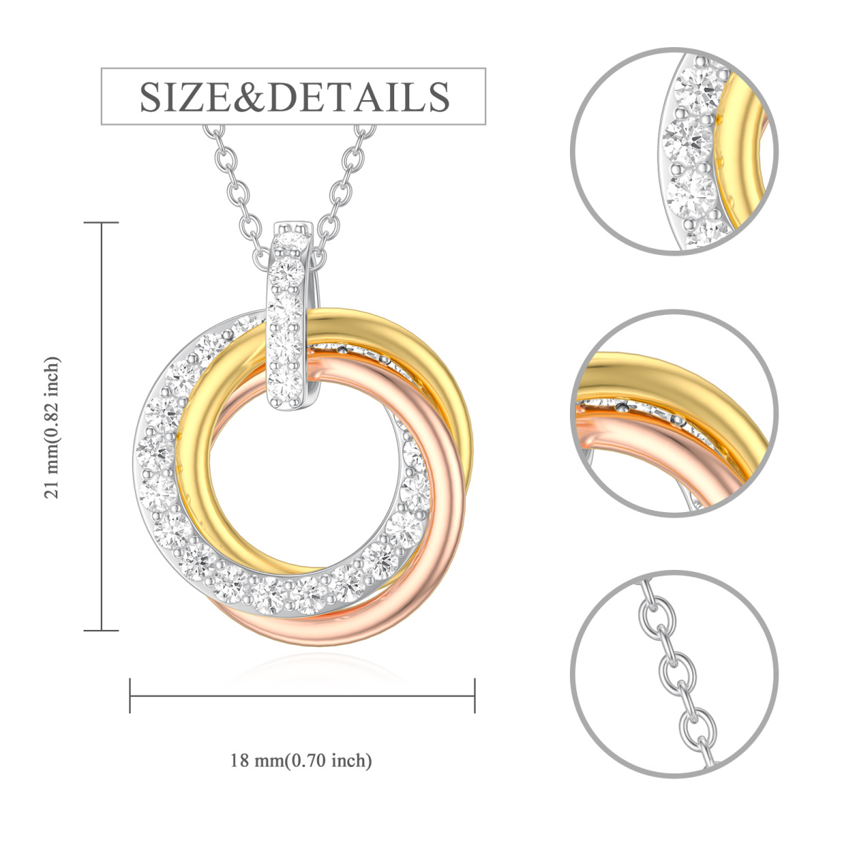 Sterling Silver Tri-tone Generation Ring Pendant Necklace-5