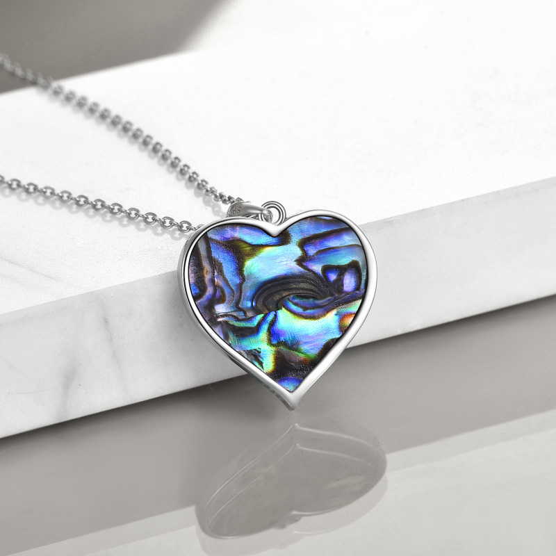 Sterling Silver Tri-Tone Heart Abalone Shellfish Cat Pendant Necklace For Women-4
