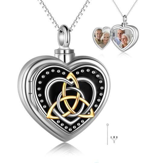 Sterling Silver Tri-tone Heart Urn Necklace for Ashes with Engraved Word