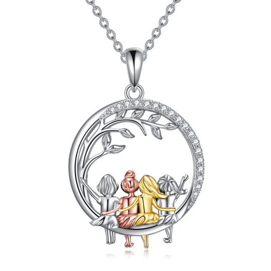 Collier en argent sterling avec pendentif feuilles et sœurs pour femmes