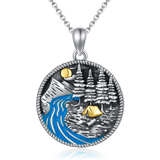 Collier en argent sterling avec pendentif lune et montagnes en trois tons