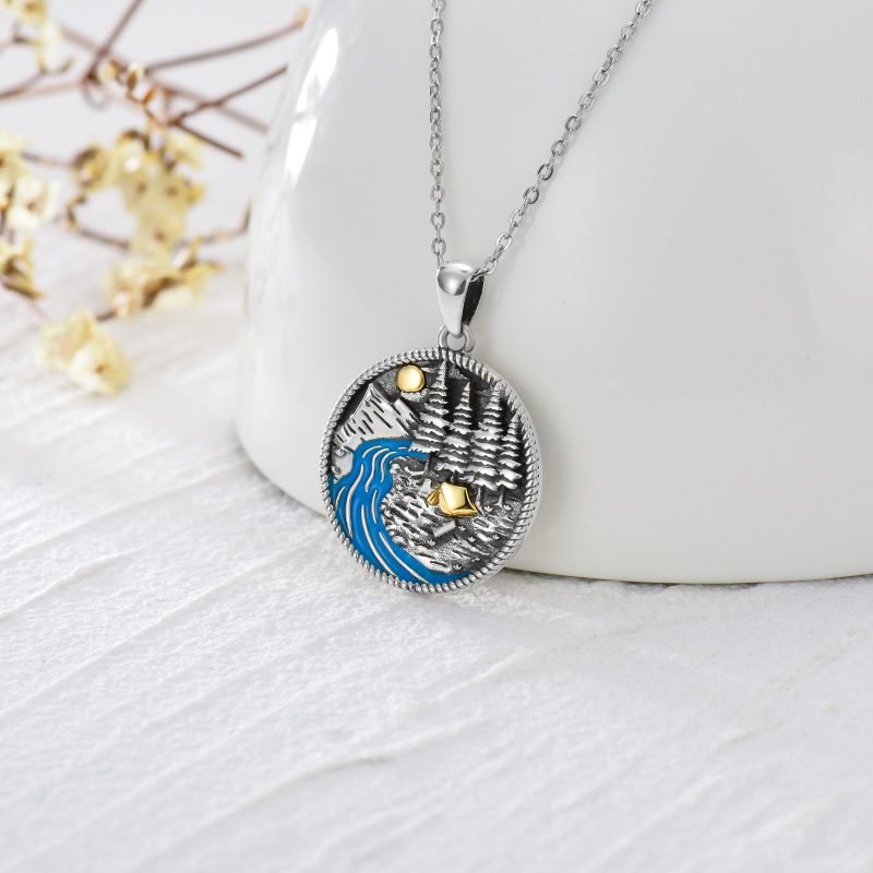 Sterling Silver Tri-tone Moon & Mountains Pendant Necklace-3