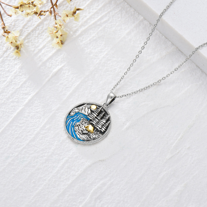 Sterling Silver Tri-tone Moon & Mountains Pendant Necklace-4