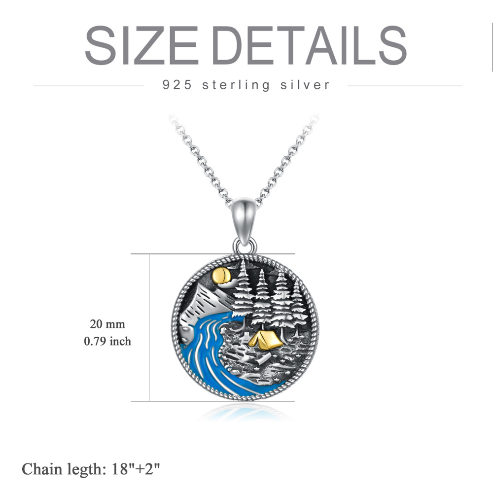Sterling Silver Tri-tone Moon & Mountains Pendant Necklace-5