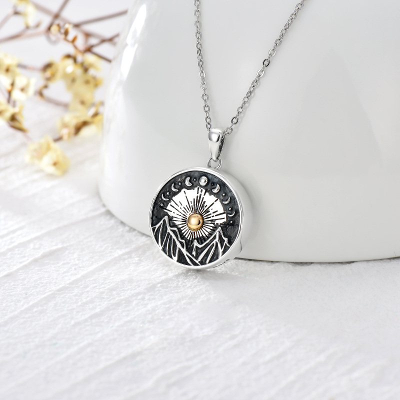 Sterling Silver Tri-tone Moon & Mountains Urn Necklace for Ashes-4