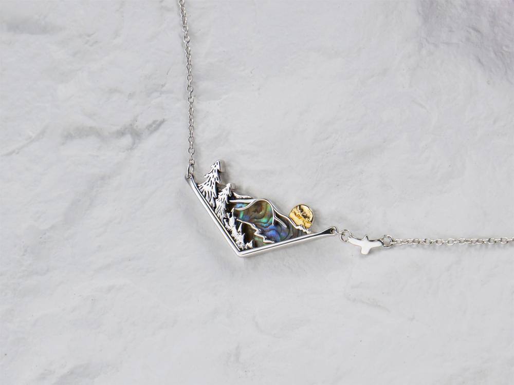 Sterling Silver Tri-tone Mountains Pendant Necklace-3