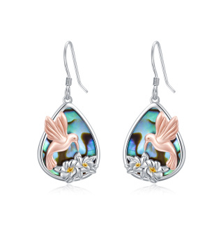 Sterling Silver Tri-tone Pear Shaped Abalone Shellfish Hummingbird Drop Earrings-59