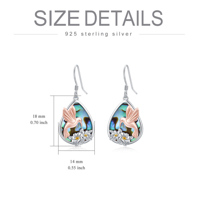 Orecchini pendenti con colibrì e crostacei abalone in argento sterling tricolore-5