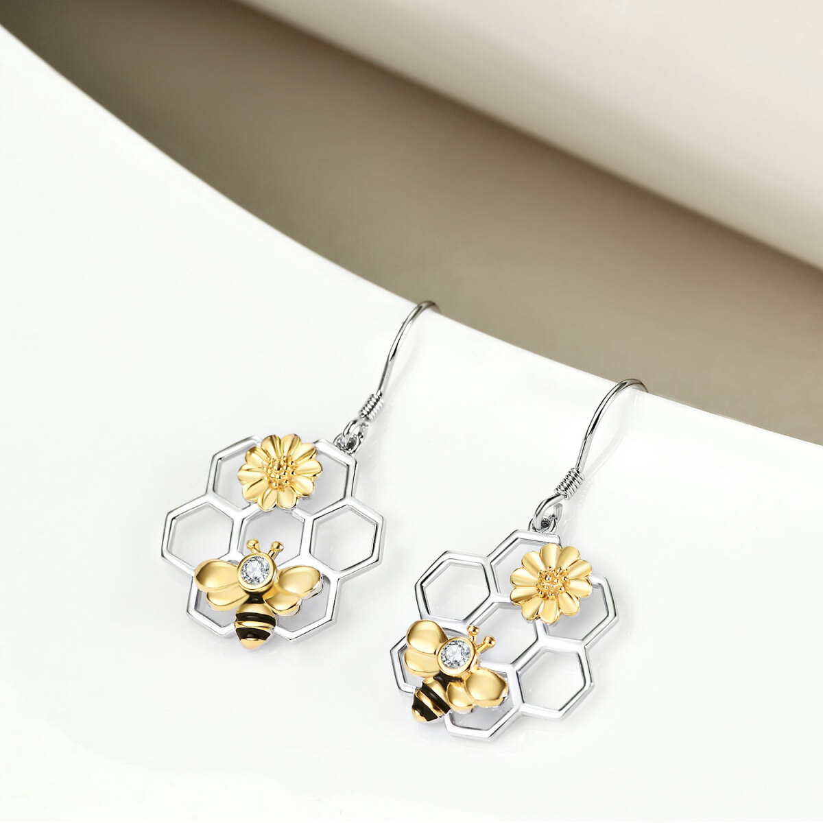 Pendants d'oreilles en argent sterling avec tournesol en zircon cubique rond tricolore-2