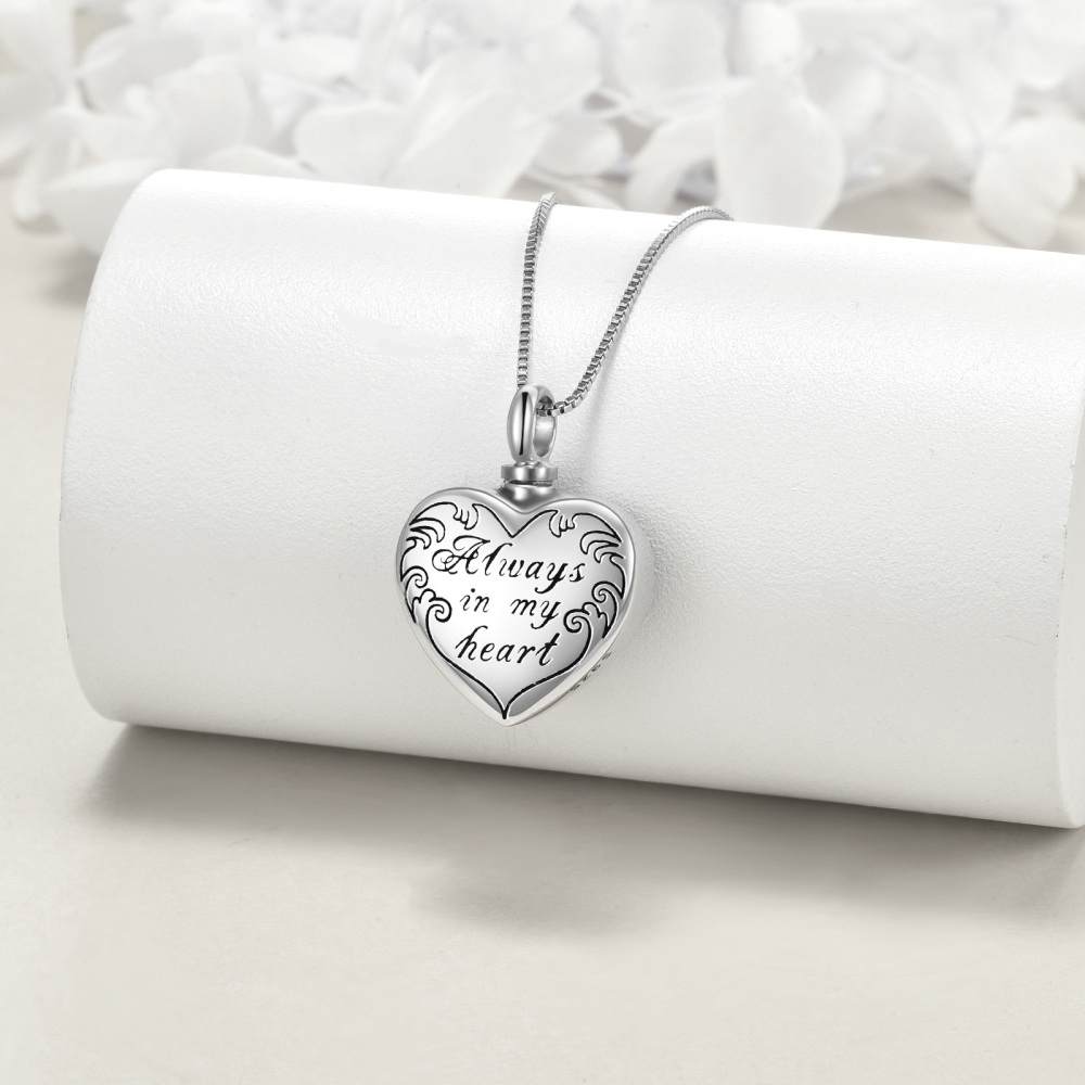 Sterling Silver Tri-tone Round Zircon Sunflower & Heart Urn Necklace for Ashes-4
