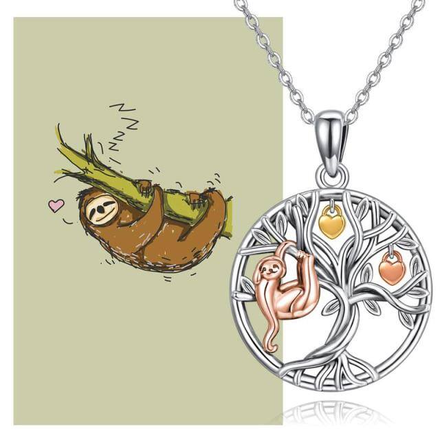 Collier en argent sterling avec pendentif en forme de paresseux, d'arbre de vie et de coeu-5