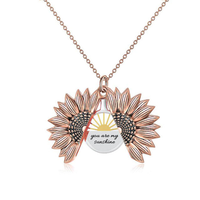 Collar de plata de ley tricolor con colgante de girasol y palabra grabada-1