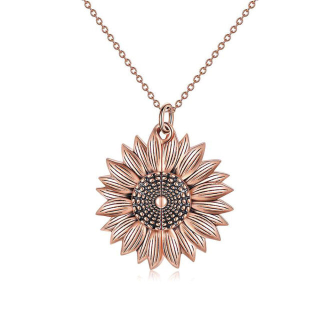 Sterling Silver Tri-tone Sunflower Pendant Necklace with Engraved Word-4