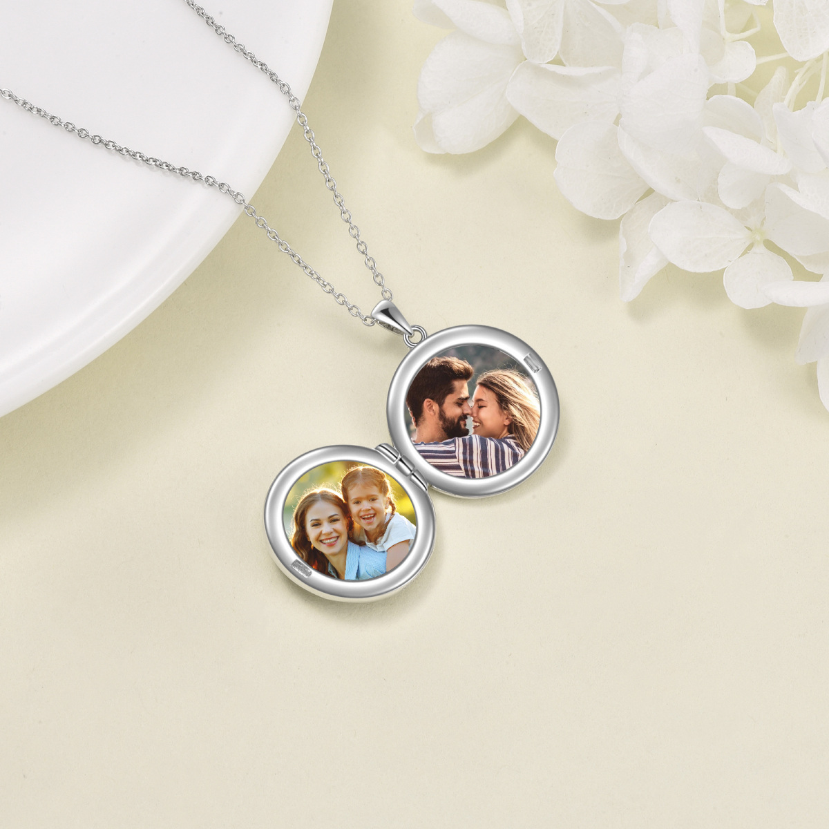 Sterling Silver Tri-tone Sunflower Personalized Photo Locket Necklace-4