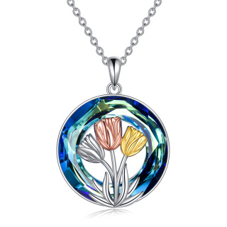 Sterling Silver Tri-tone Tulip Crystal Pendant Necklace-29