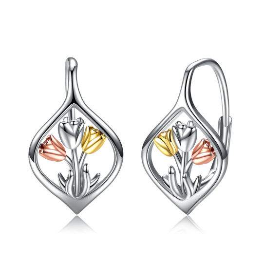 Sterling Silver Tri-tone Tulip Drop Earrings-1