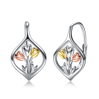 Sterling Silver Tri-tone Tulip Drop Earrings-4