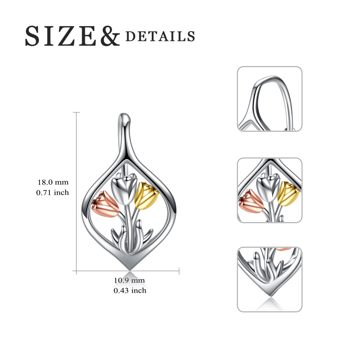 Sterling Silver Tri-tone Tulip Drop Earrings-5