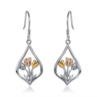 Sterling Silver Tri-tone Tulip Drop Earrings-2