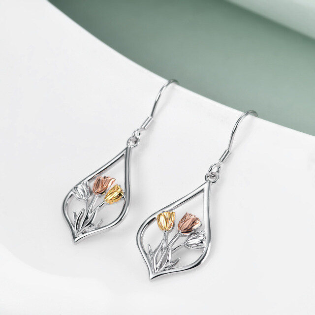 Orecchini pendenti a tulipano tricolore in argento sterling-3