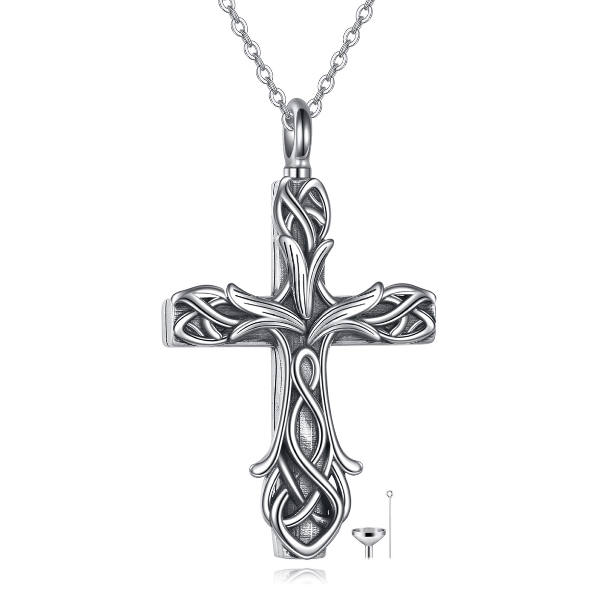 Collier Urne Tulipe et Croix en argent sterling-1