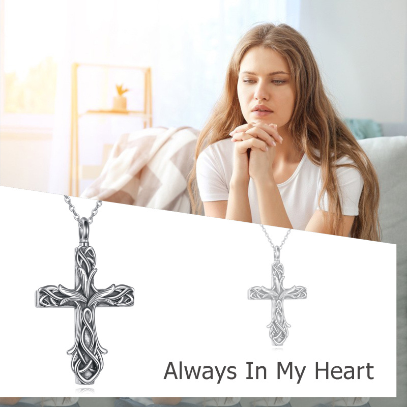 Colares de urna para cinzas, prata esterlina, cruz, joias de cremação para cinzas, joias de memória-6