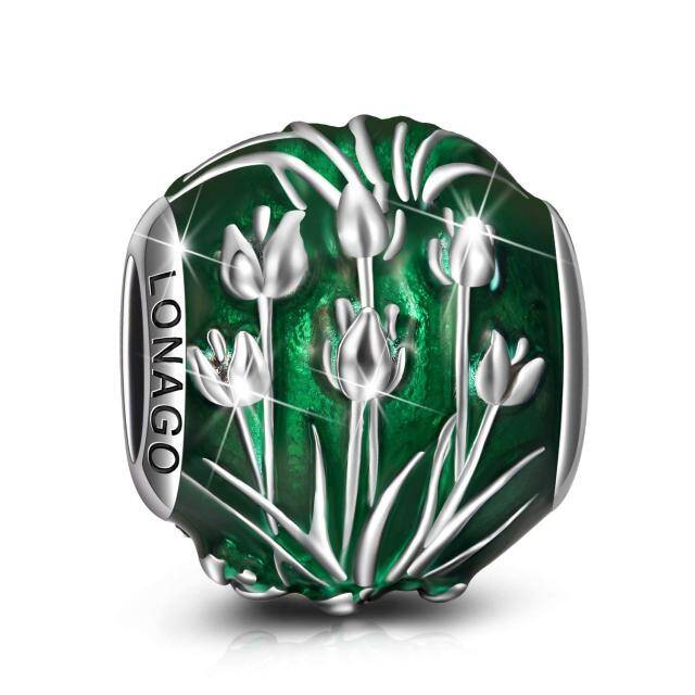 Ciondolo con perlina rotonda a forma di tulipano in argento sterling-1