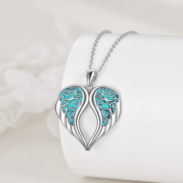 Sterling Silver Turquoise Angel Wing Pendant Necklace-3