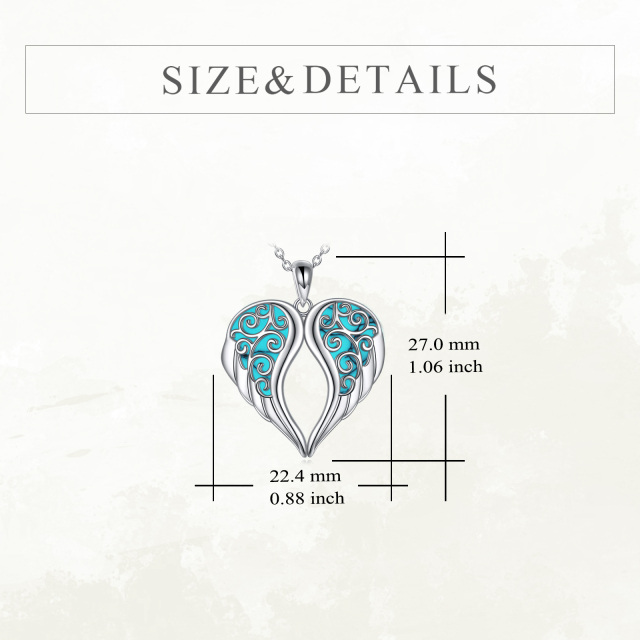 Sterling Silver Turquoise Angel Wing Pendant Necklace-5