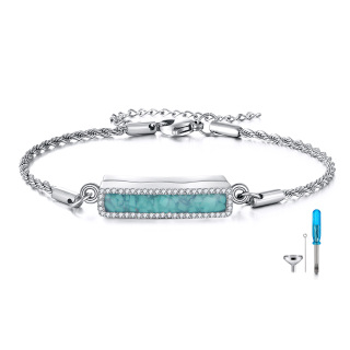 Sterling Silver Turquoise Bar Cremation Urn Bracelet for Ashes with Engraved Word-4