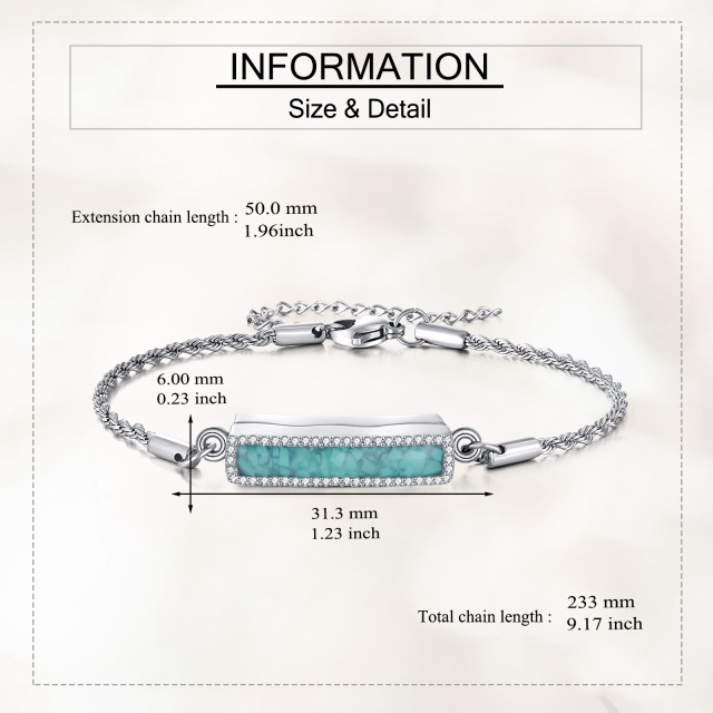 Bracciale per urna crematoria in argento sterling con barra turchese e parola incisa-5