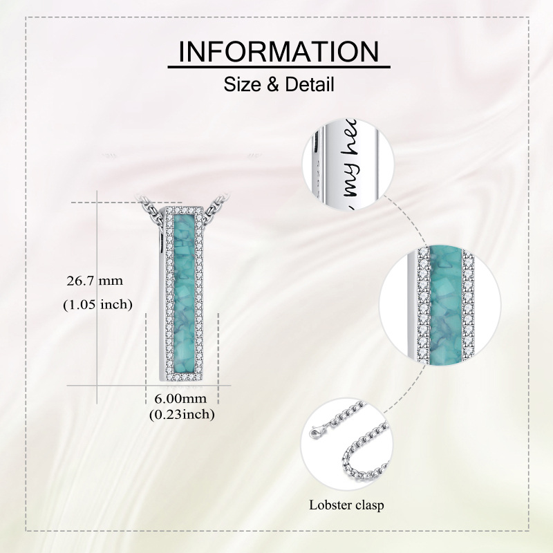 Sterling Silver Opal Bar Cremation Urn Necklace For Ashes With Engraved Word For Men-5