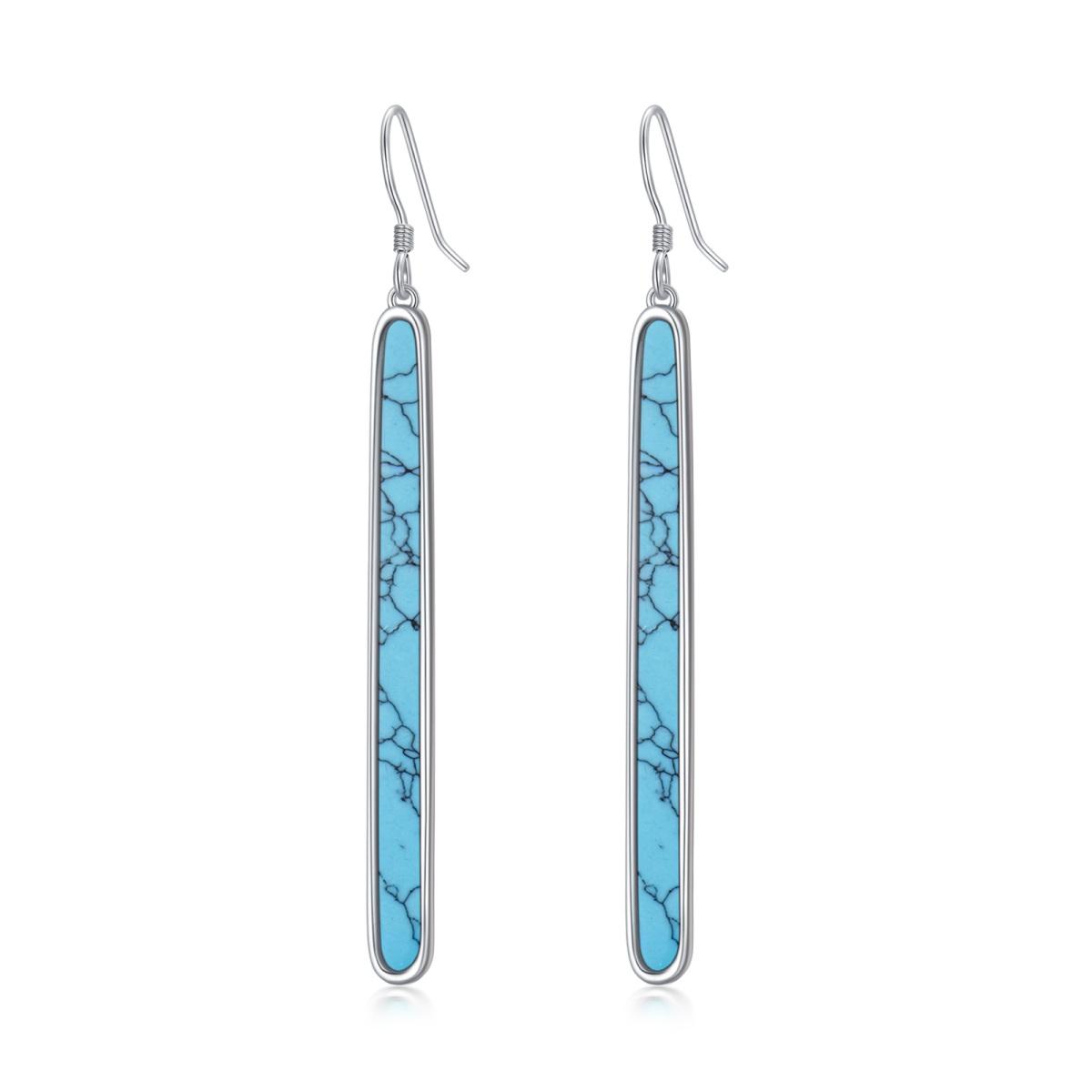 Sterling Silver Turquoise Bar Drop Earrings-1