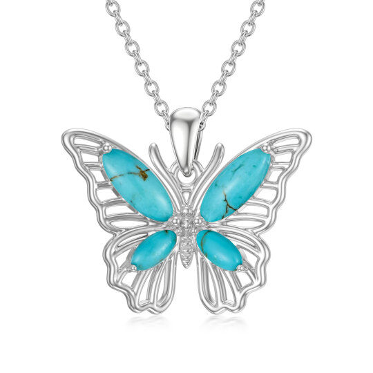 Sterling Silver Turquoise Butterfly Pendant Necklace