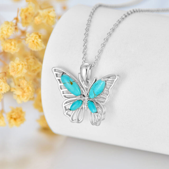 Sterling Silver Turquoise Butterfly Pendant Necklace-3