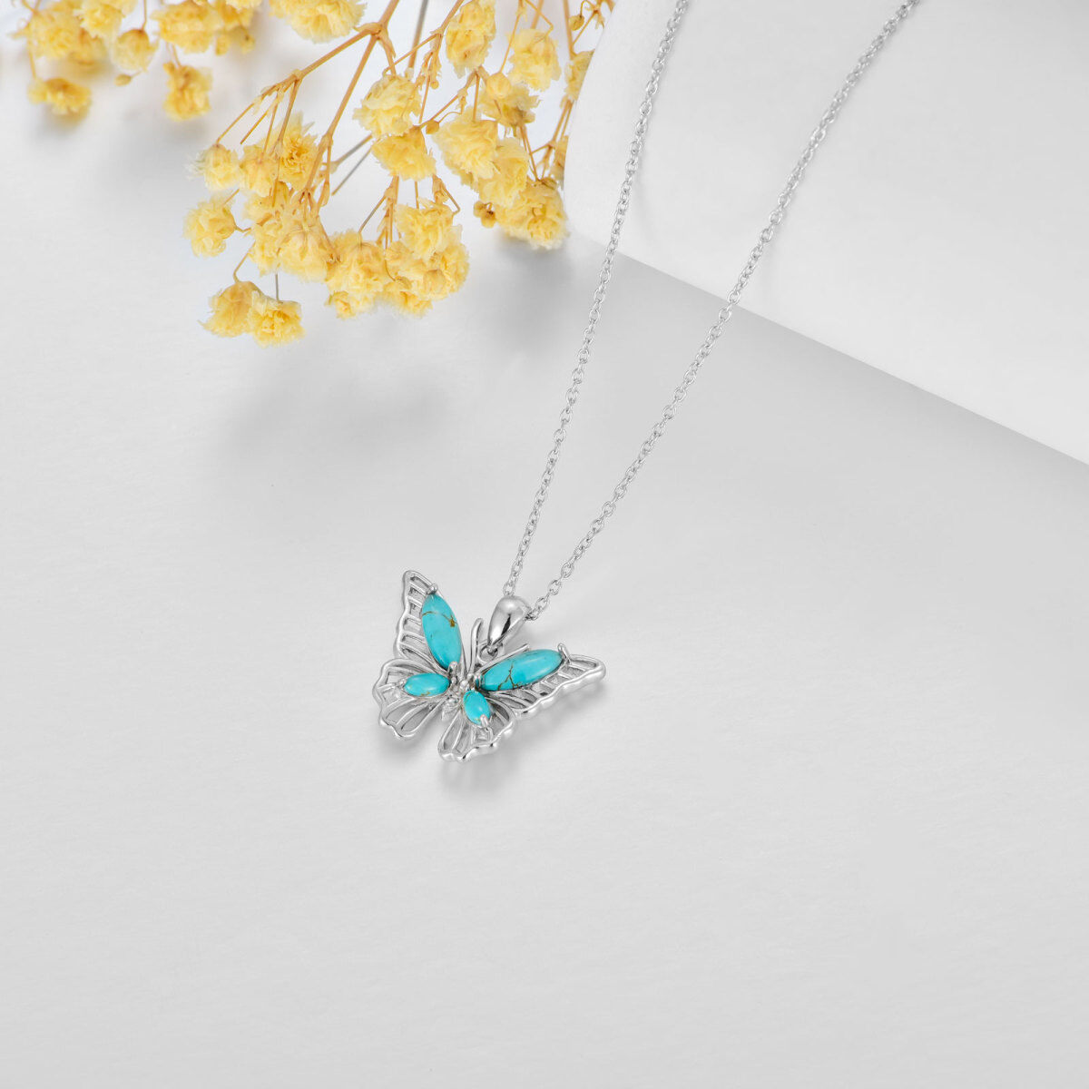 Sterling Silver Turquoise Butterfly Pendant Necklace-4